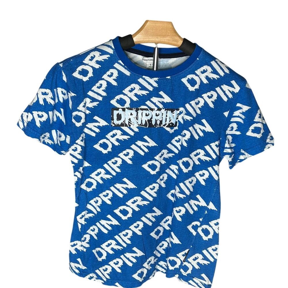 Distortion Drippin boys blue tshirt size Large
